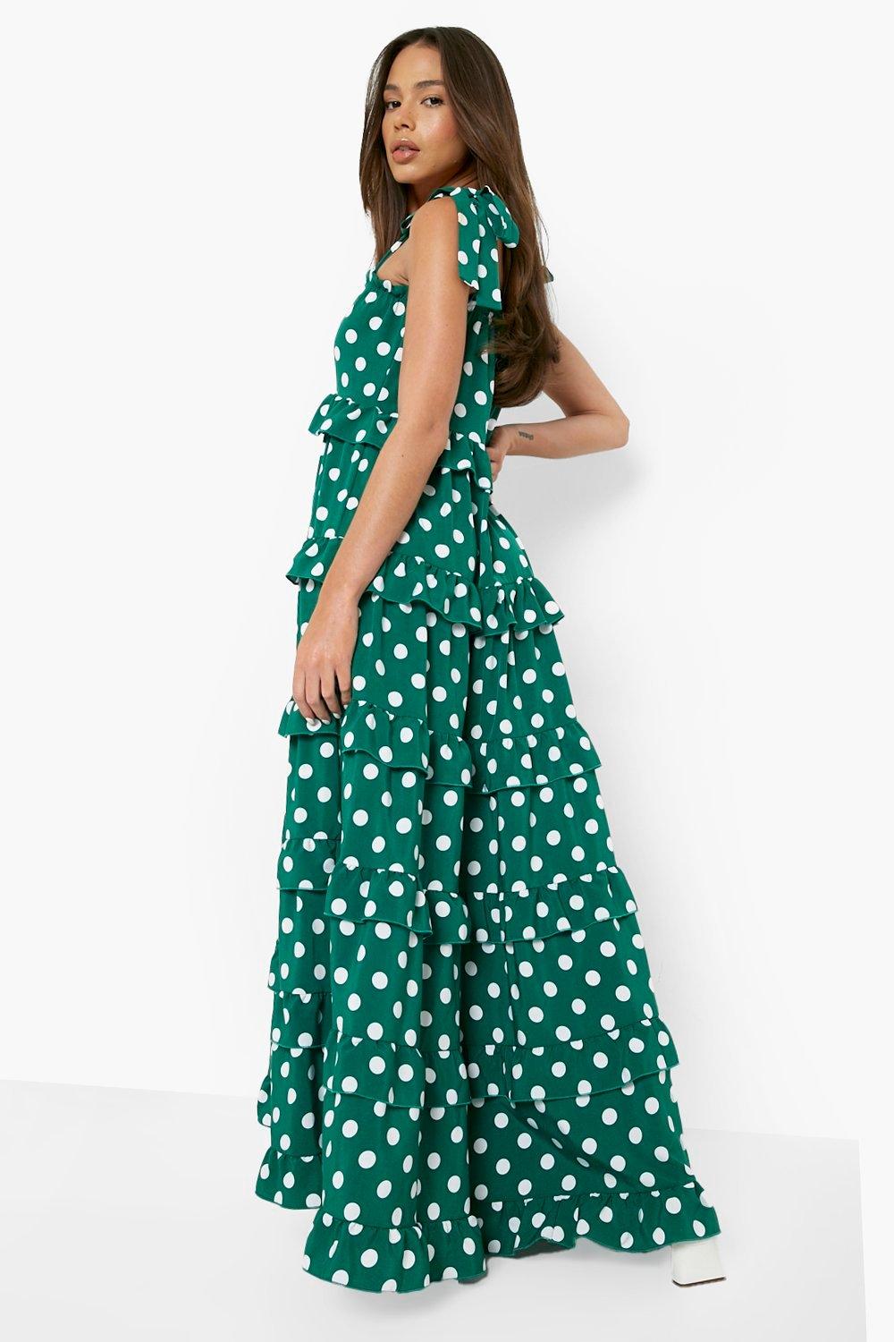 Tie Sleeve Tiered Maxi Dress Polka Dot Print